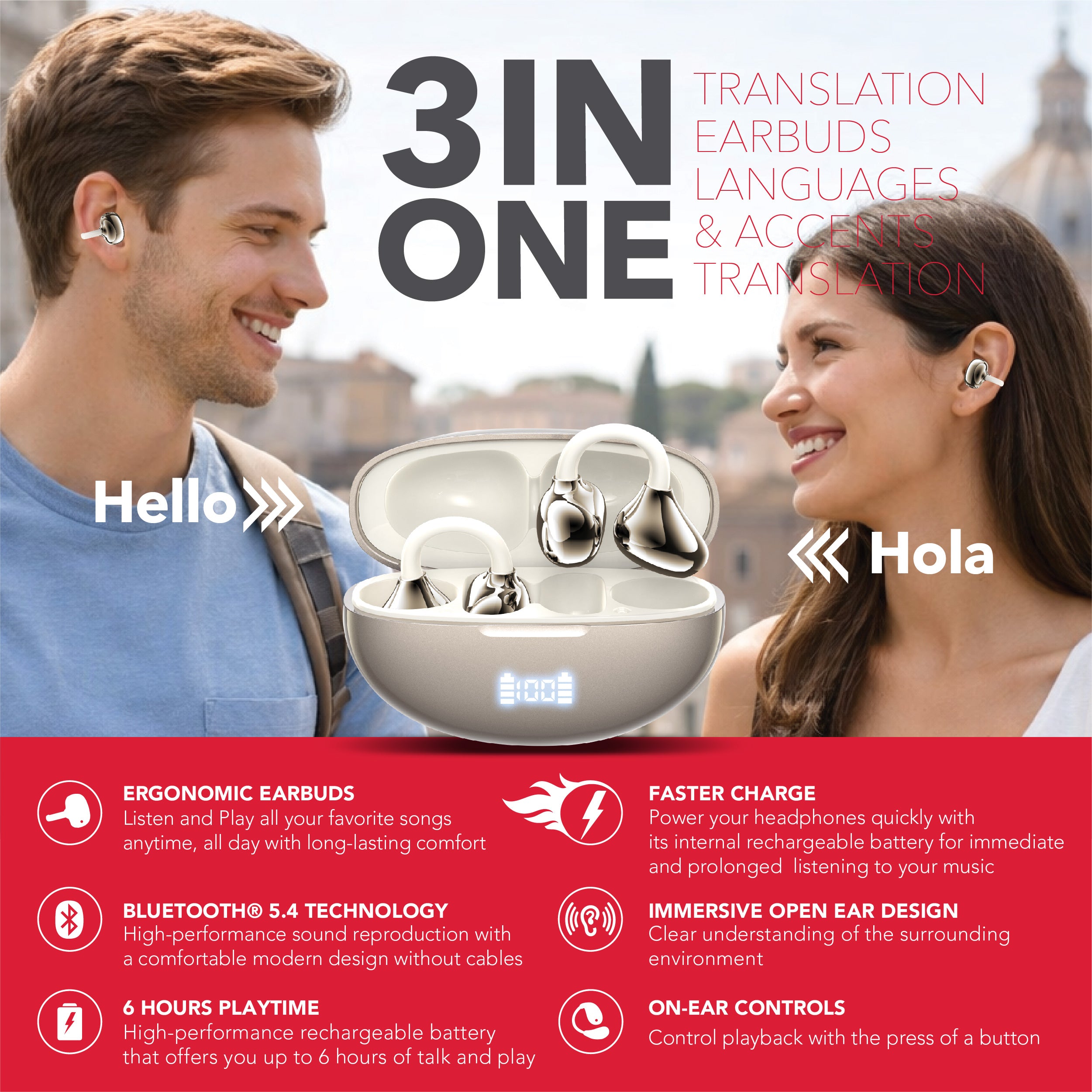 RCA WAVE-88 AI Translator True Wireless Earbuds, Voice Assistant, 20H Playback Time, Bluetooth Version 5.4
